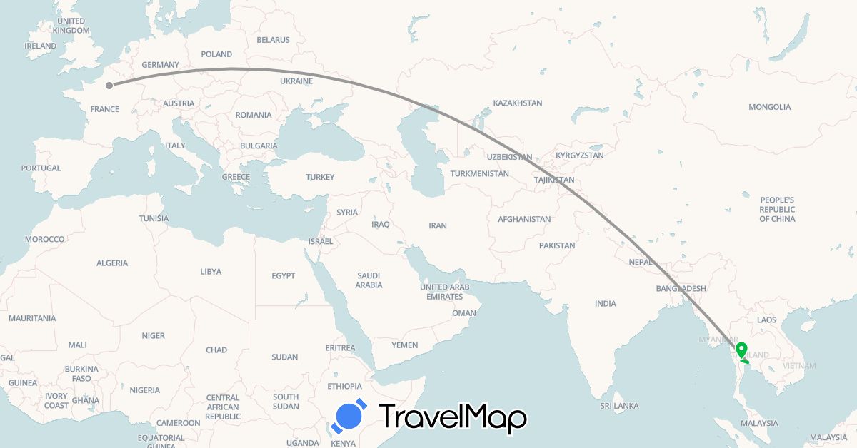 TravelMap itinerary: bus, plane in Thailand (Asia)